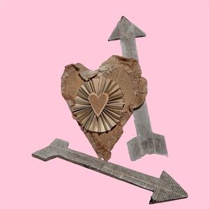 Set Of Handmade Valentines Decor Heart Plus Arrows Shabby Chic